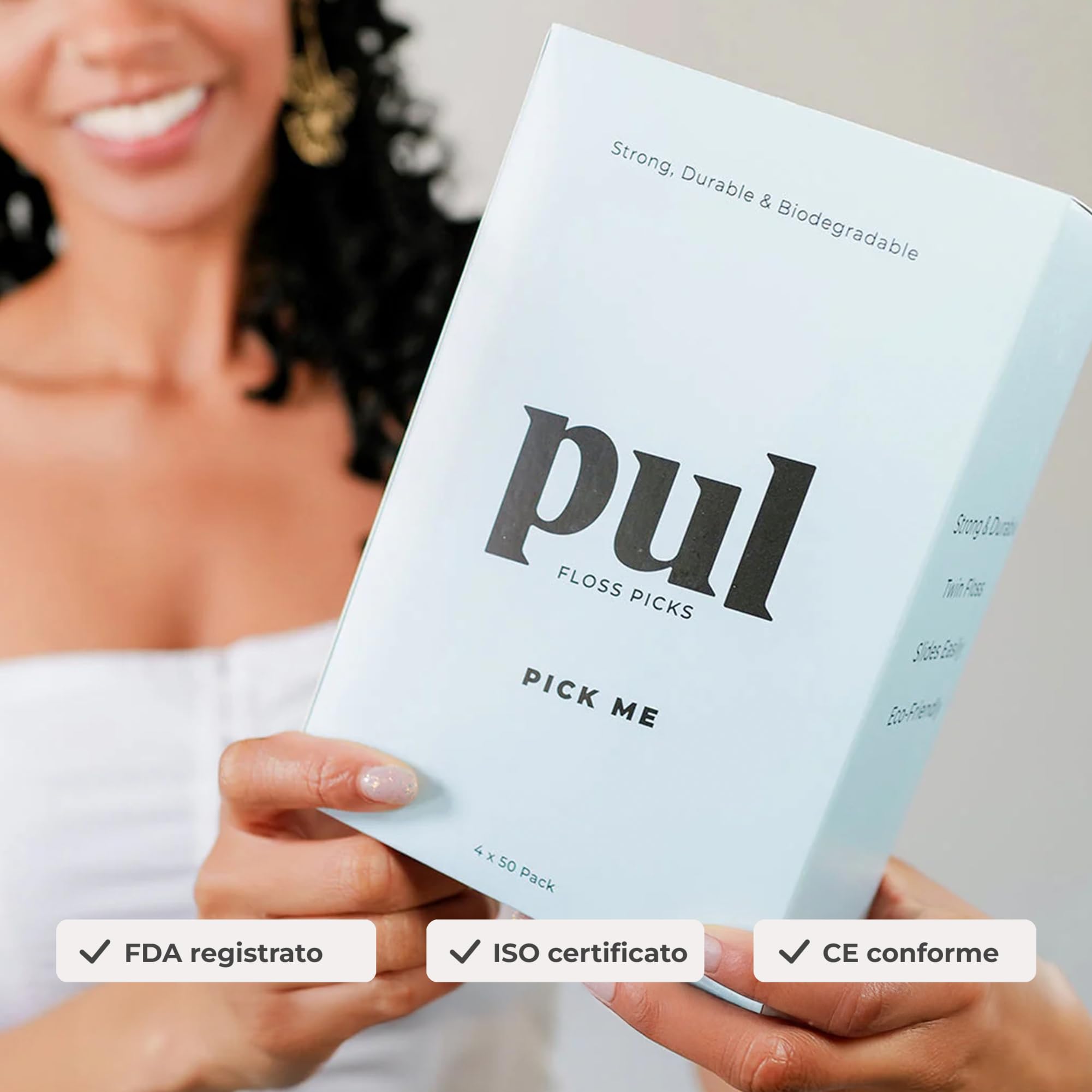 PUL Plettri per filo interdentale – Al gusto di menta | Confezione da 200 | Filo interdentale resistente e liscio con impugnatura ergonomica | Strumento portatile e igienico per l'igiene orale