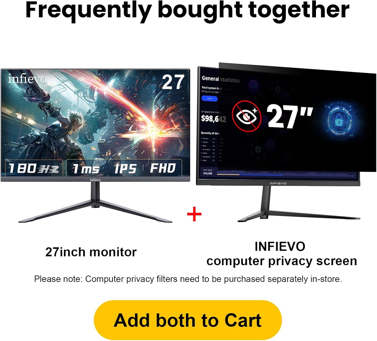 INFIEVO Gaming Monitor 27 Inch FHD 1080P Computer Monitor 180Hz IPS 1ms, FreeSync, Ultra-Thin PC Monitor, VESA Compatible, Tilt Adjustable, Eye Care Technology, HDMI/DP