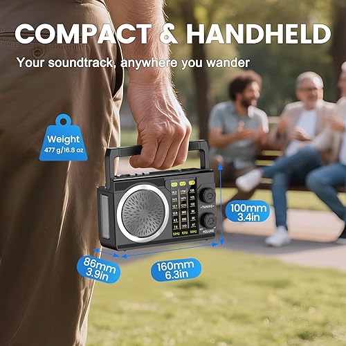 Miniatura 6 de PRUNUS J-135 AM FM SW Radio portátil Bluetooth, SolarD funciona con bateríaUSB recargable, pequeño transistor retro radios con el mejor sonido,