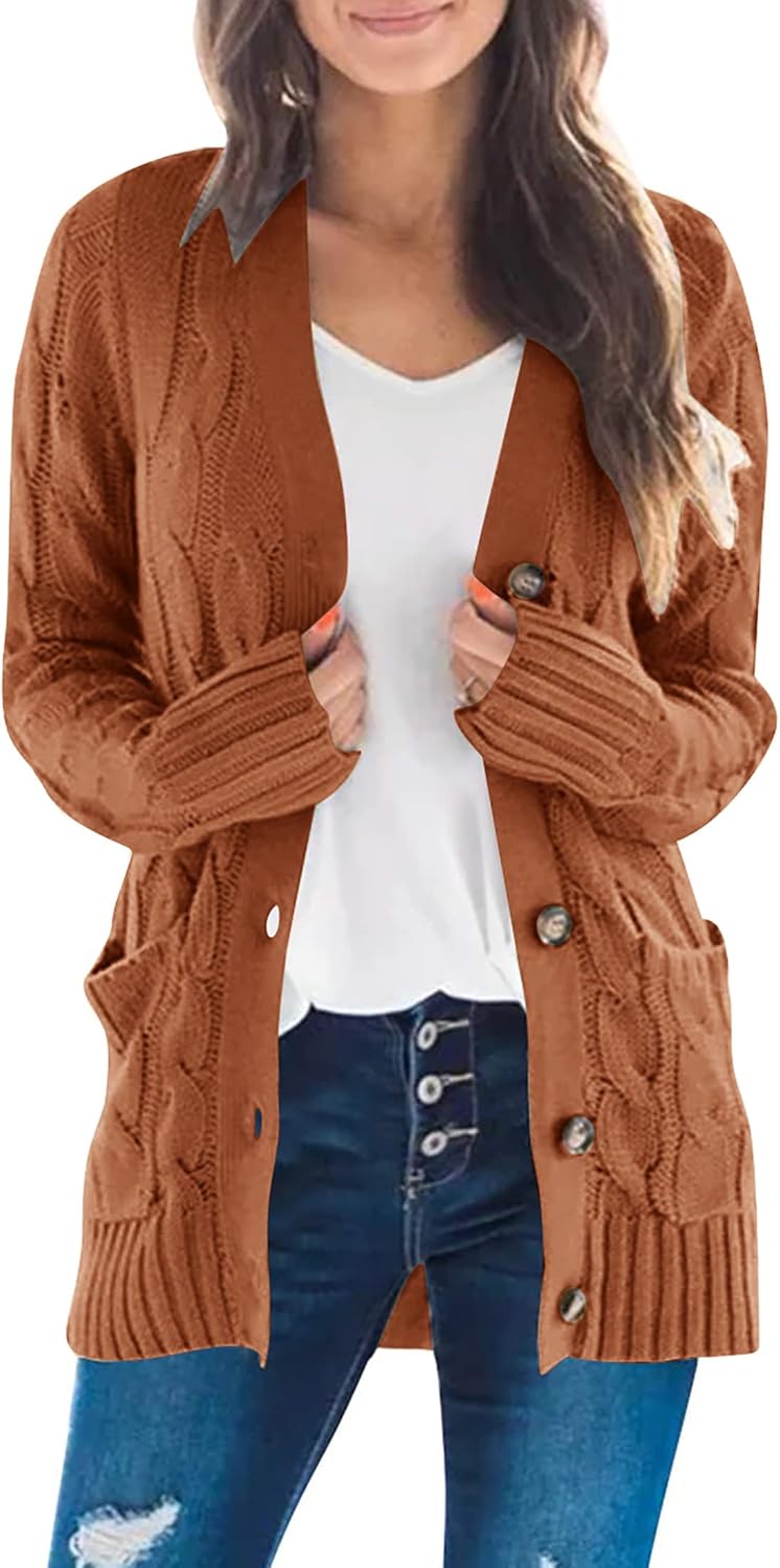 ZESICA Women's Cardigan Sweaters 2025 Fall Button Down Open Front Cable Knit Casual Trendy Winter Clothing Outerwear