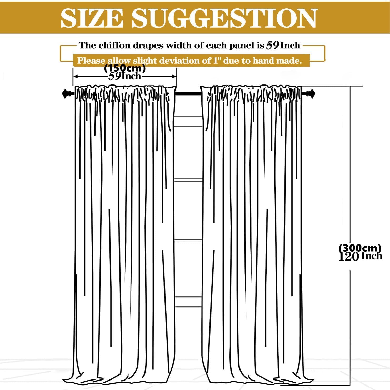 DUOBAO Chiffon Backdrop Curtain 10FTx10FT Shower Curtains Polyester Backdrops for Wedding Sheer Drapes 2 Panels 59"x120" Tulle Fabric Drape for Party Stage Decoration