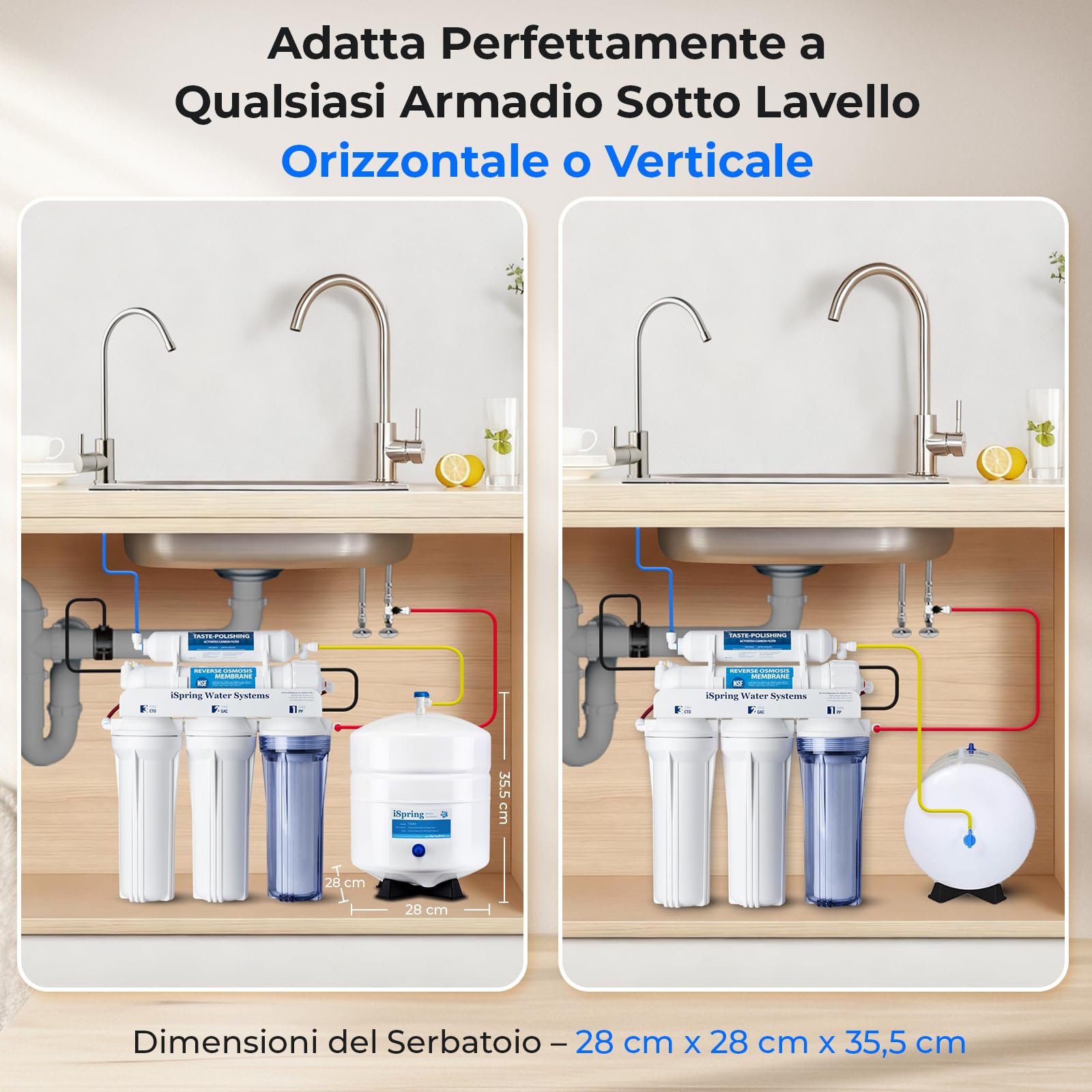 iSpring T32M Serbatoio di Stoccaggio dell'acqua Pressurizzato con Valvola a Sfera per Sistemi ad Osmosi Inversa, 4 Galloni, Valvola del Serbatoio da 1/4" Inclusa