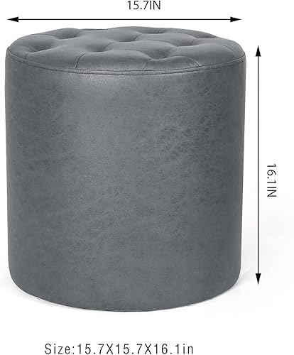 Miniatura 3 de Joveco Reposapiés redondo otomano, taburete tapizado para sala de estar, dormitorio, oficina en casa (gris oscuro)