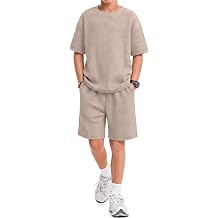 Boys' 2 Piece Set 5-14Y Summer Outfits Kids Oversized Short Sleeve Waffle T-Shirt Teen Casual Shorts with Pockets
