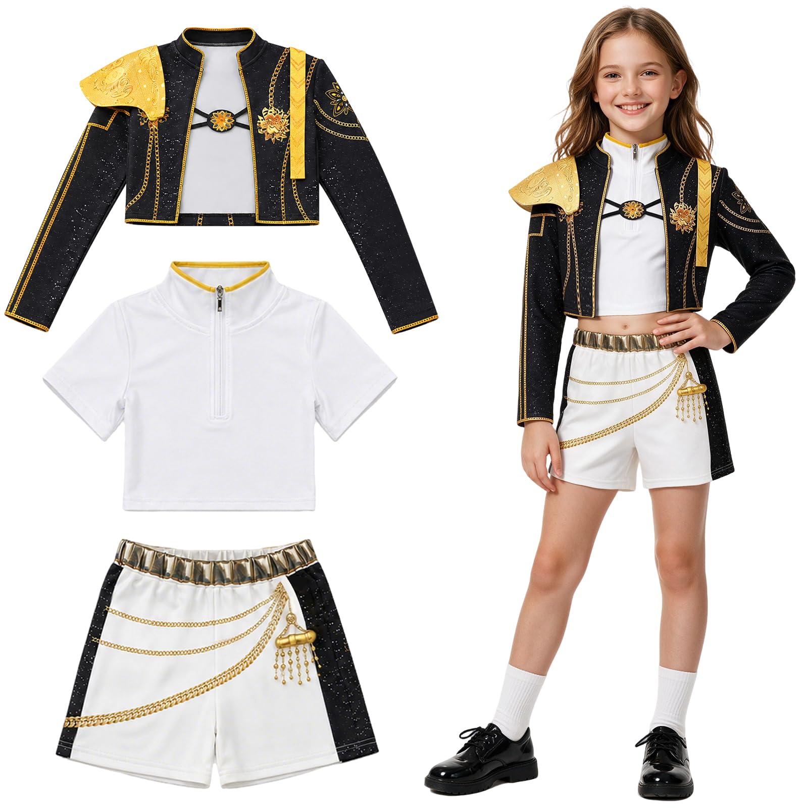 3PCS Deguisement Halloween Fille,Deguisement Kpop avec Veste,T-Shirt,Short