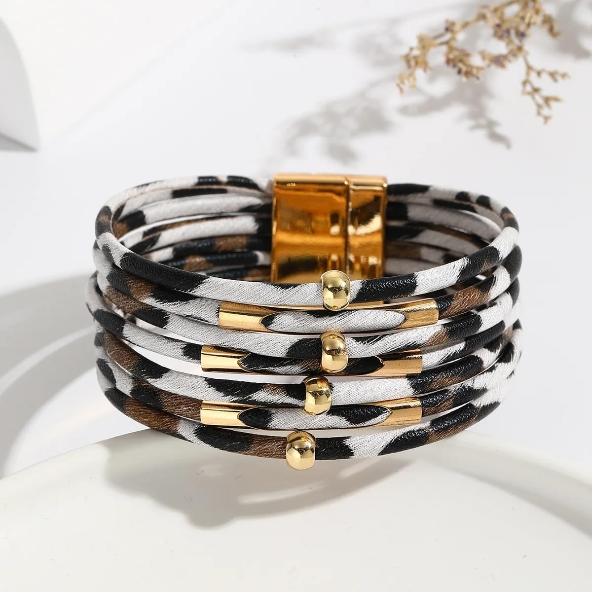 New 2026 Leopard Leather Bracelet Jewelry Fashion Women Metal Tube Ladies Wide Multilayer Wrap Bracelets &-Stylish Bangle Jewelry, Great For Party Or Daily Wear Perfect For Gift For Special Occasions