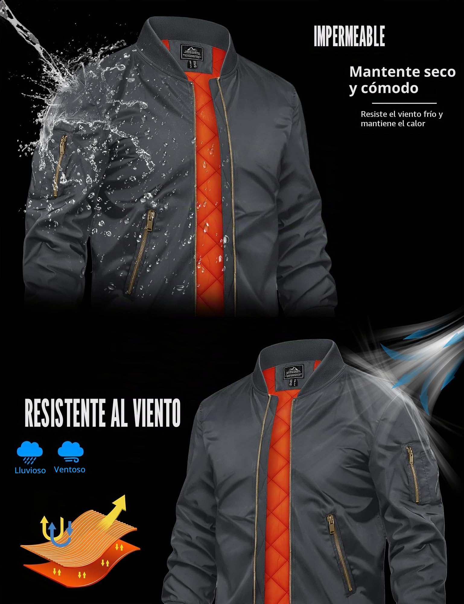 TACVASEN Chaqueta Abrigada Chaqueta de Invierno para Hombre Chaqueta Bomber de Carga Abrigo a Prueba de Viento Chaquetas Urbanas