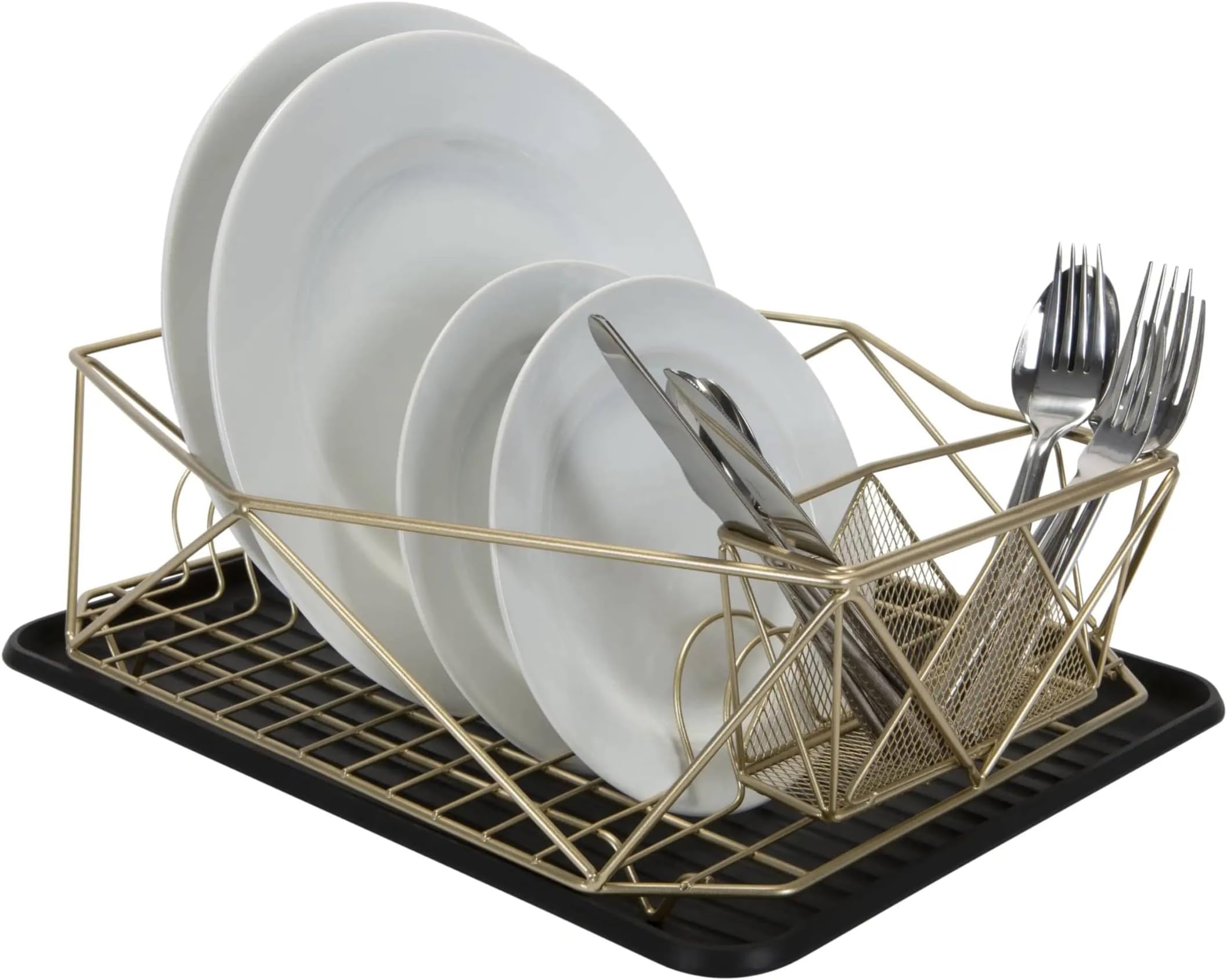 Mann Mart‚Elegant Satin Gold Dish Drying Rack - Modern Kitchen Organization for Dishes, Cups & Utensils