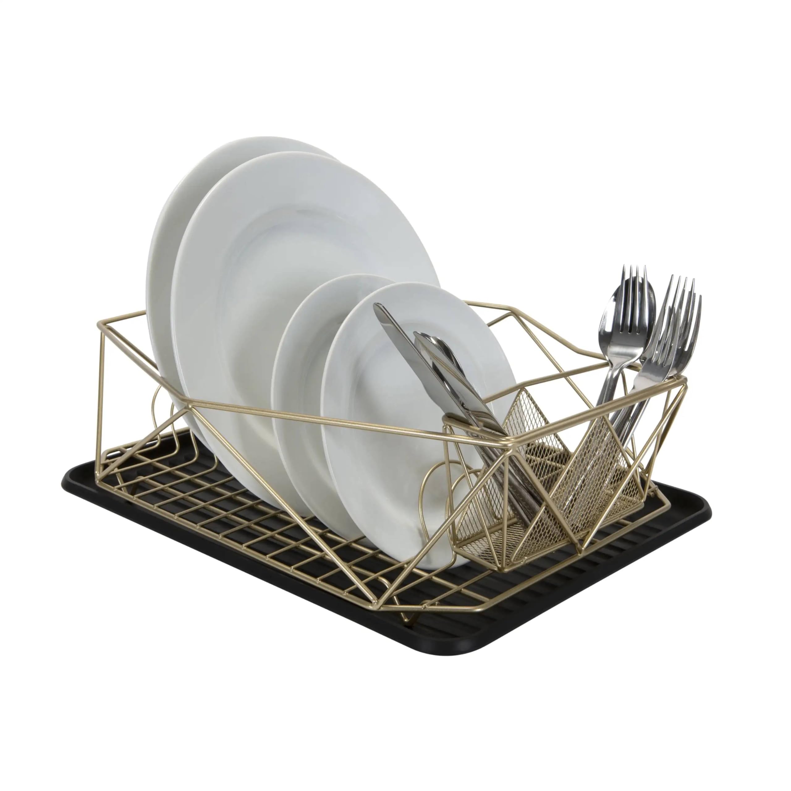 Mann Mart‚Elegant Satin Gold Dish Drying Rack - Modern Kitchen Organization for Dishes, Cups & Utensils