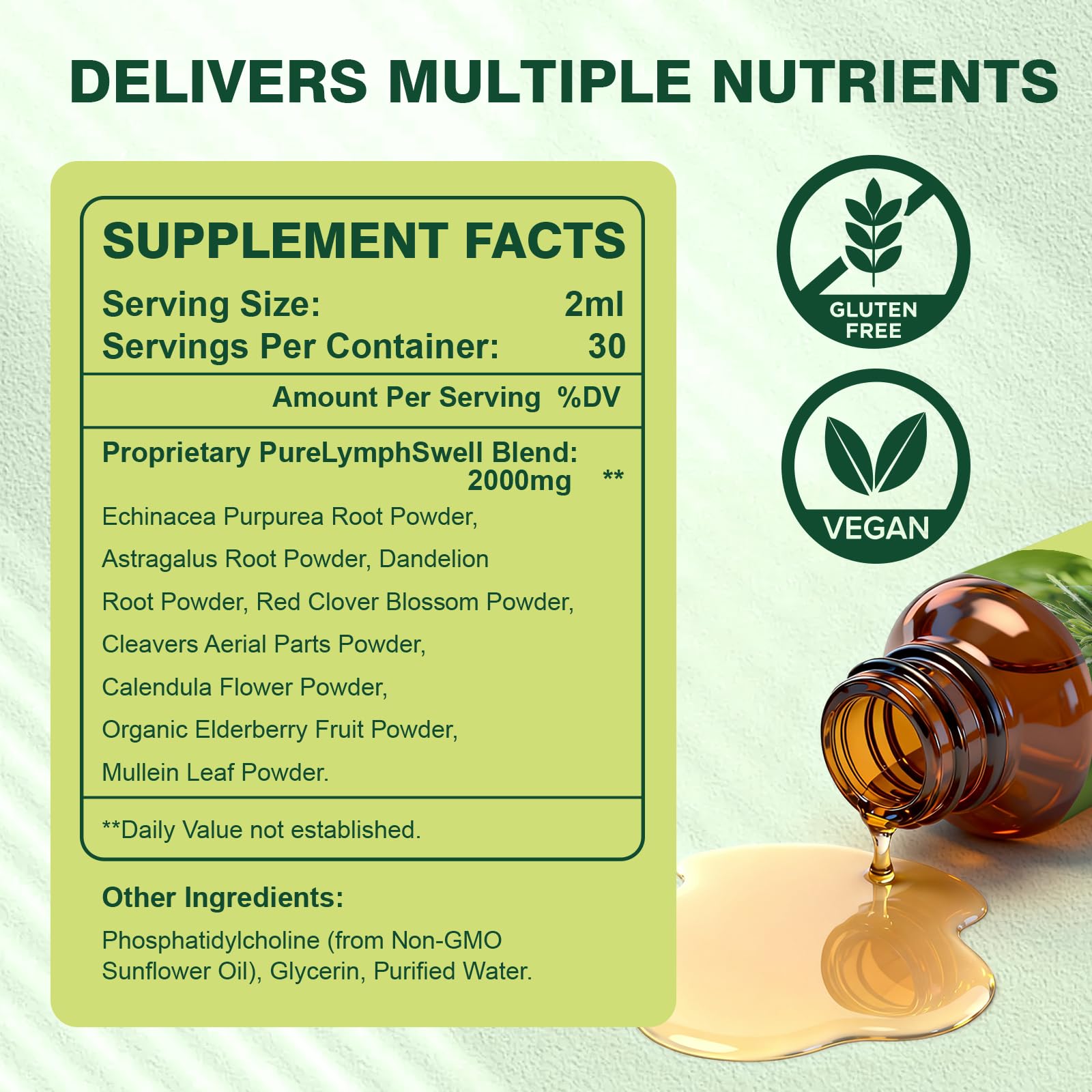 Lymphatic Drainage Drops for Detox and Cleanse, Liposomal Lymphatic Drainage Supplements with Cleavers, Calendula, Echinacea & Dandelion for Lymph Circulation & Immune Health, 2 floz - 4