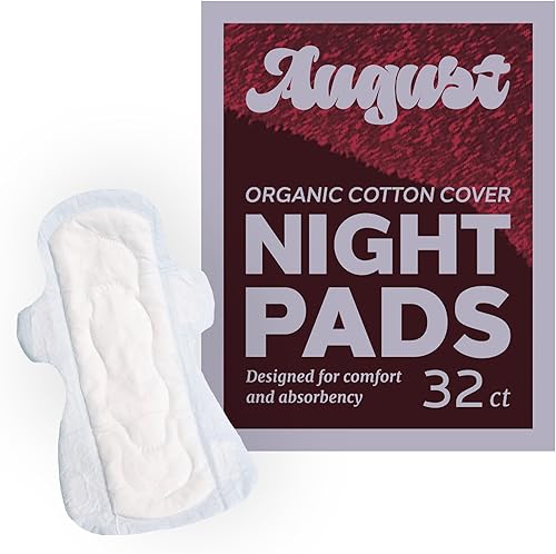 Miniatura 1 de August Almohadillas de noche menstruales orgánicas, 100% algodón orgánico certificado, envolturas compostables, sin toxinas, sin fragancia,