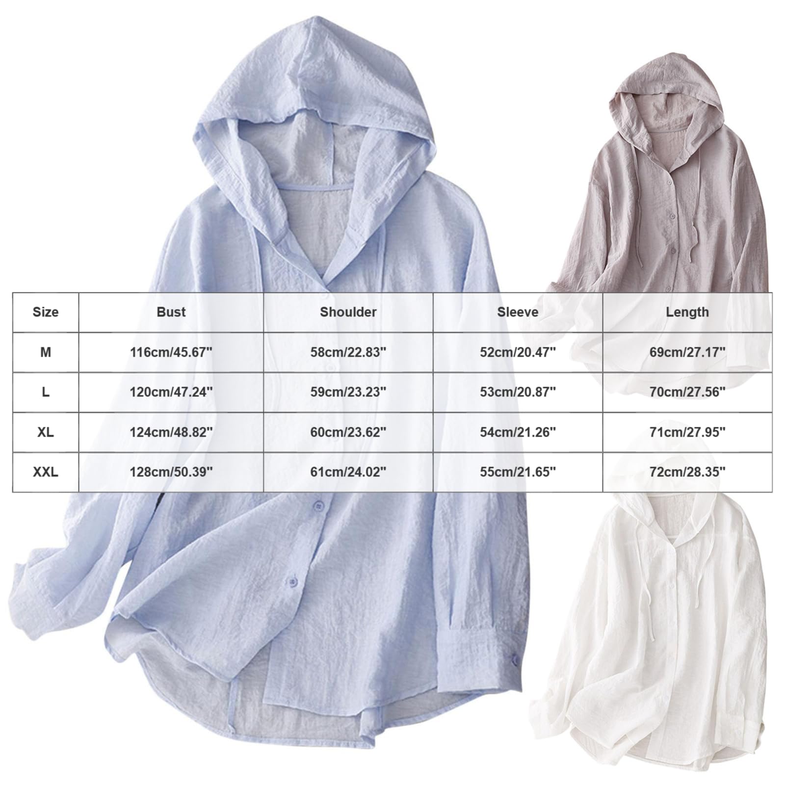 Generisch UV Schutz Bluse Leinenbluse Hoodie Top Damen Langarm UPF 50 leicht atmungsaktiv schnell trocknend mit Taschen Knopfleiste reißverschluss für Strand Urlaub Outdoor Freizeit Reisen Alltag
