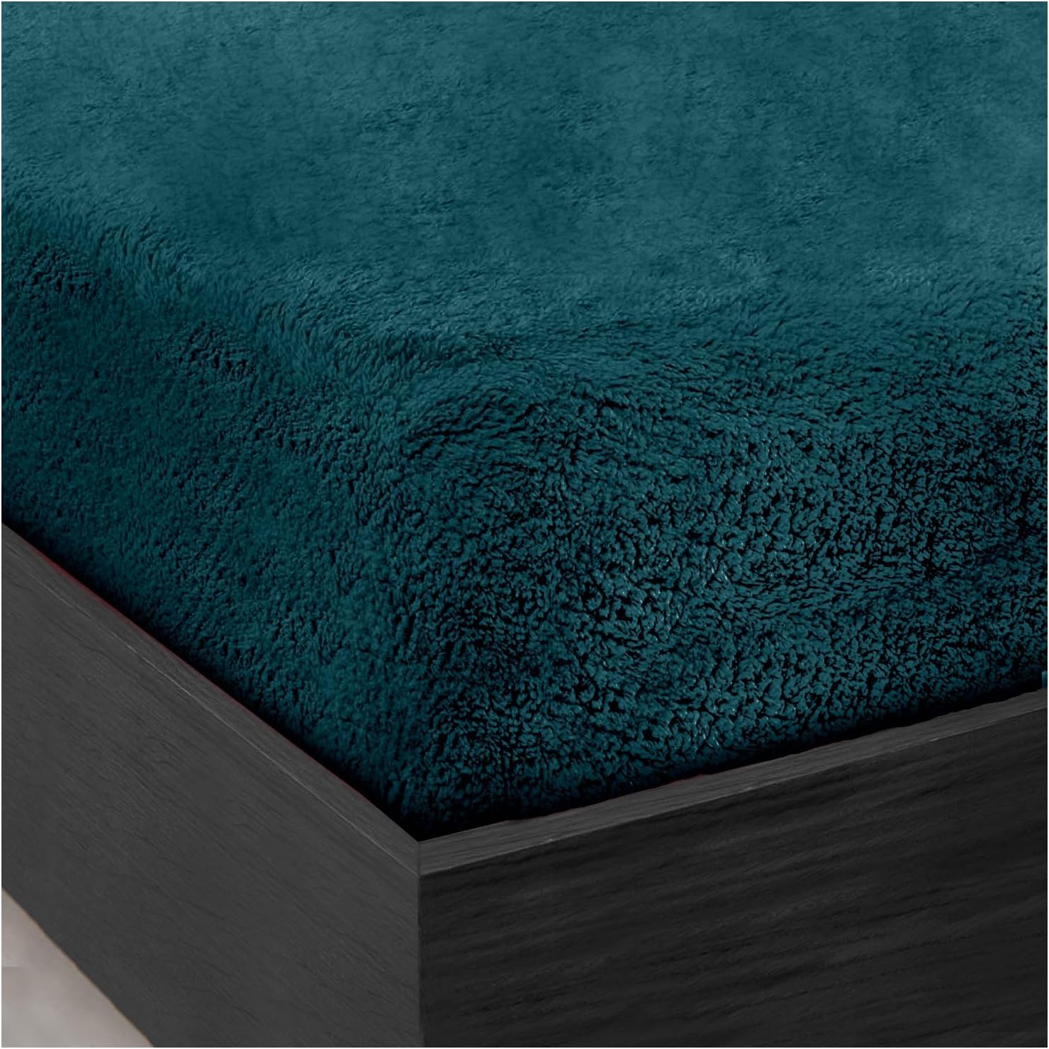 Teddy Fleece Fitted Sheet Bed Sheets Plain Thermal Warm Soft Cuddly Fluffy Bedding (Green, King)