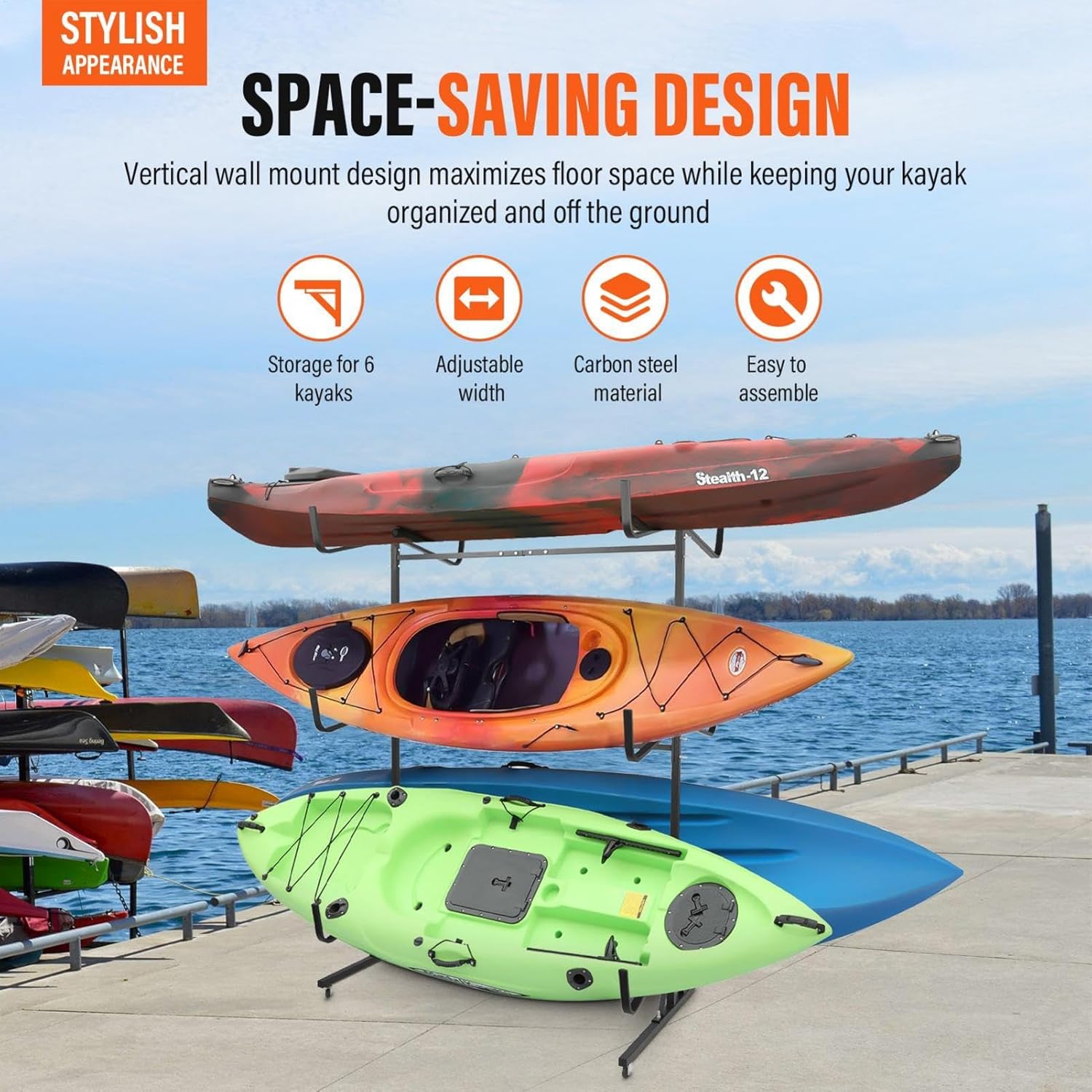 Kayak Racks | Kayak Hanger with Lockable Wheels,Adjustable Width Indoor Outdoor Canoe Hanger Rack for Dock, Garage, Shed Storage