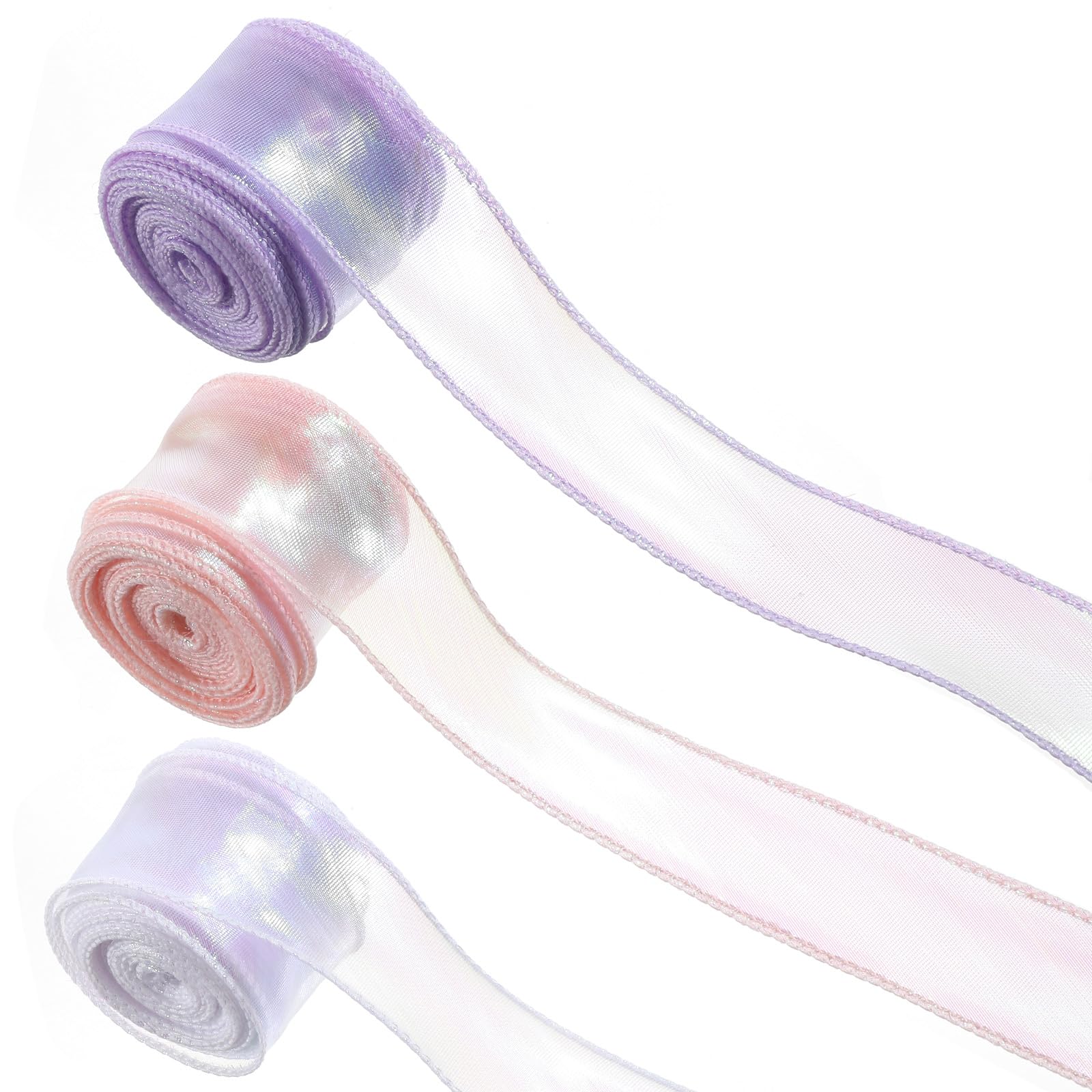 Holographic Ribbon, Iridescent Sheer Ribbons Organza Craft Decorative Ribbon for Wedding Flowers Floral Bouquets Garlands Gift Wrapping Hair Bows Christmas Tree Decors Ornaments