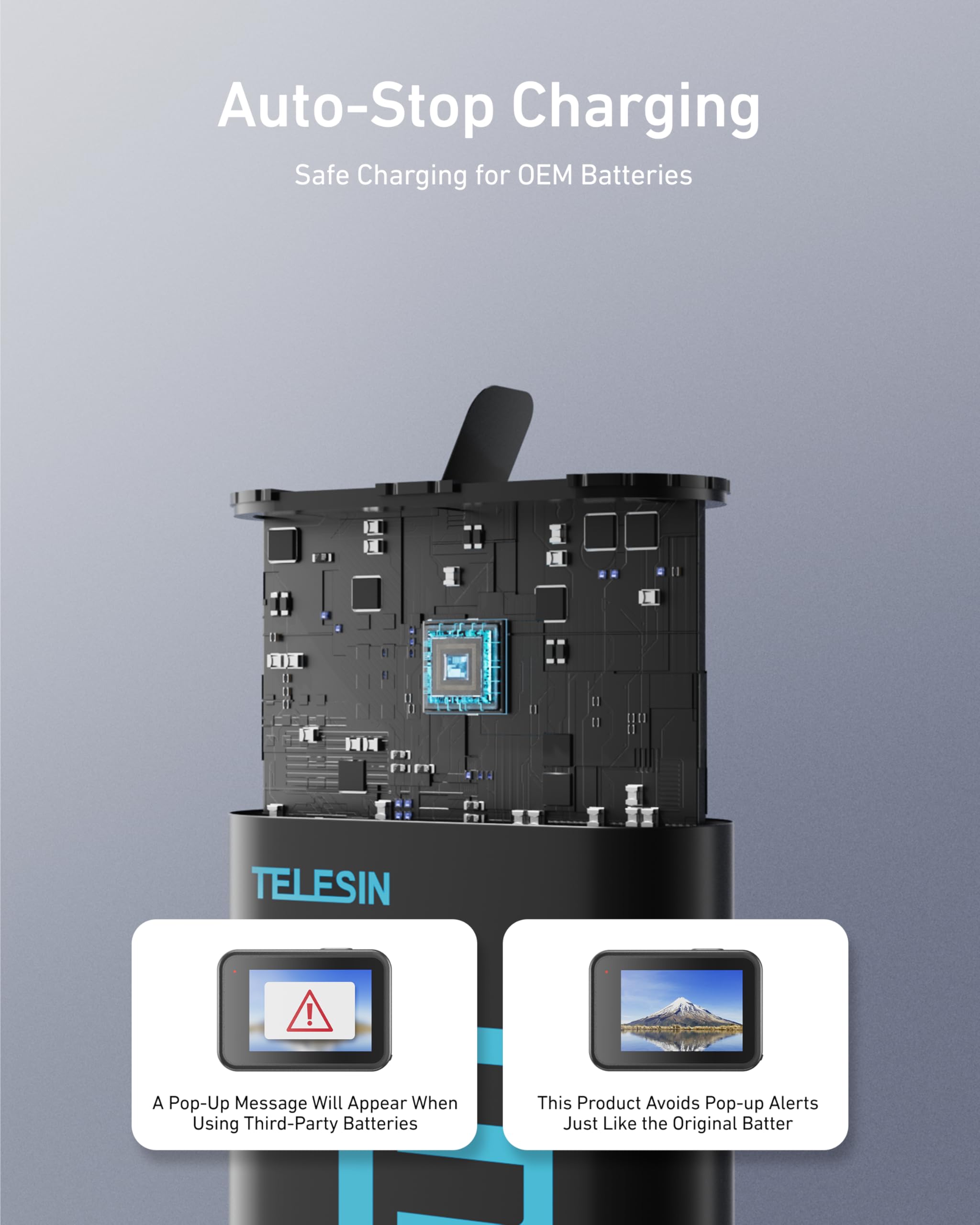 TELESIN Kit de cargador de batería para GoPro Hero 13 Negro - Paquete de 2 baterías y estuche de carga triple con cable tipo C, carga rápida, alta capacidad para Go Pro 13 Black Original Baterías