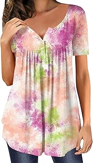 Bovake Schwarze Bluse Damen Elegant Frauen Mode Gedruckt Lässig V-Ausschnitt Kurze Ärmel Lose T-Shirt Bluse Tops Bluse Hel...