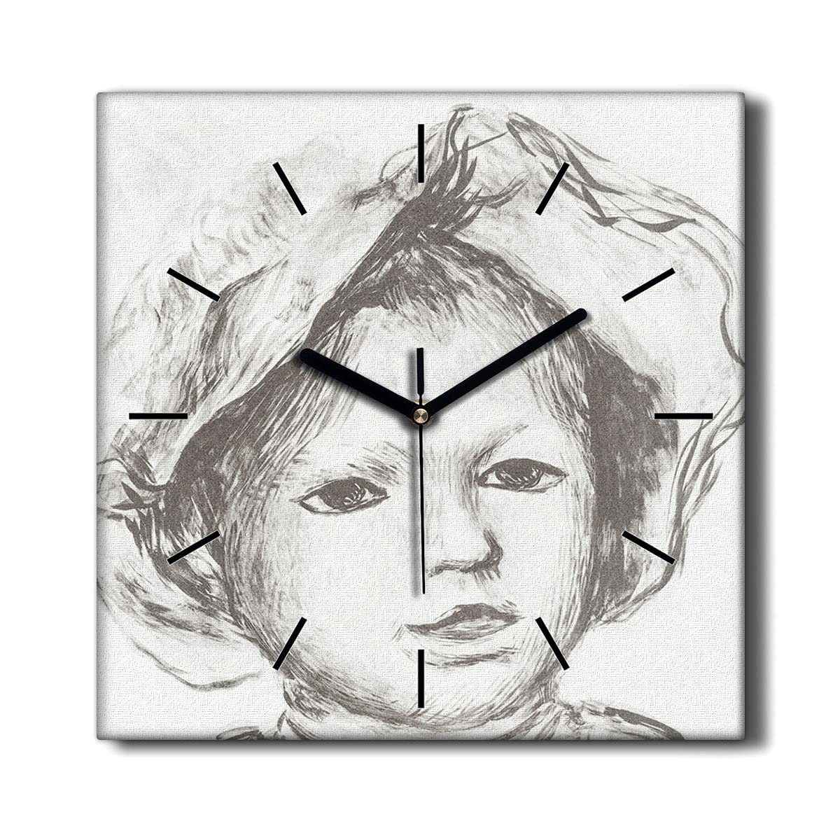 Horloge sur toile décoration murale salon chambre bébé croquis sans tic-tac 30x30