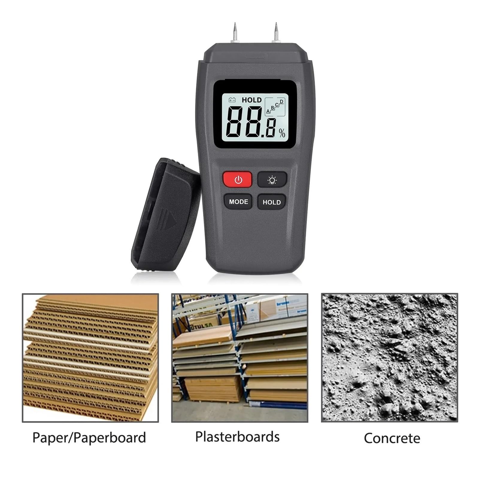 Medidor de humedad de madera digital con pantalla LCD retroiluminada de gran tamaño, herramienta de prueba de humedad for madera Lecturas claras