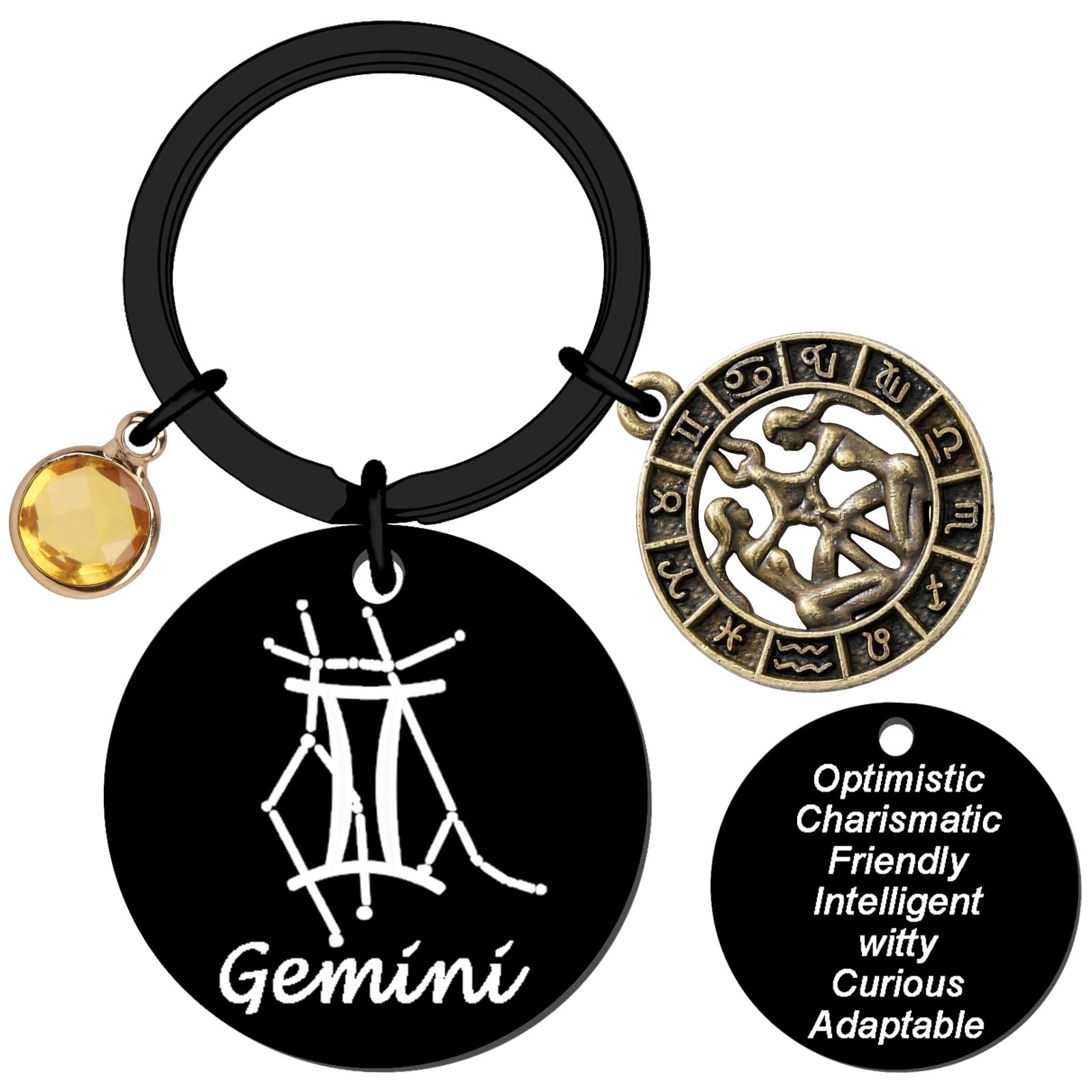 QuLuvaeri Zodiac Gifts 12 Constellation Keychain Gifts for Women Star Sign Accessories for Friends Female Friendship Keys, Birthday, Christmas, Bag, Backpack (Gemini)