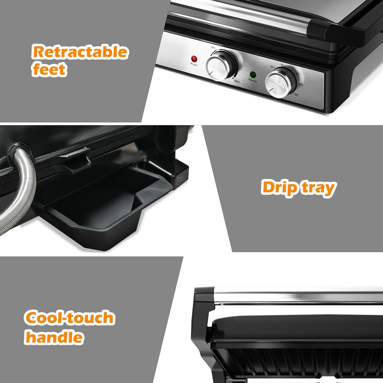 KEINVE Kontaktgrill Keramikbeschichteter 2000 Watt Timer Sandwichmaker Panini Grill