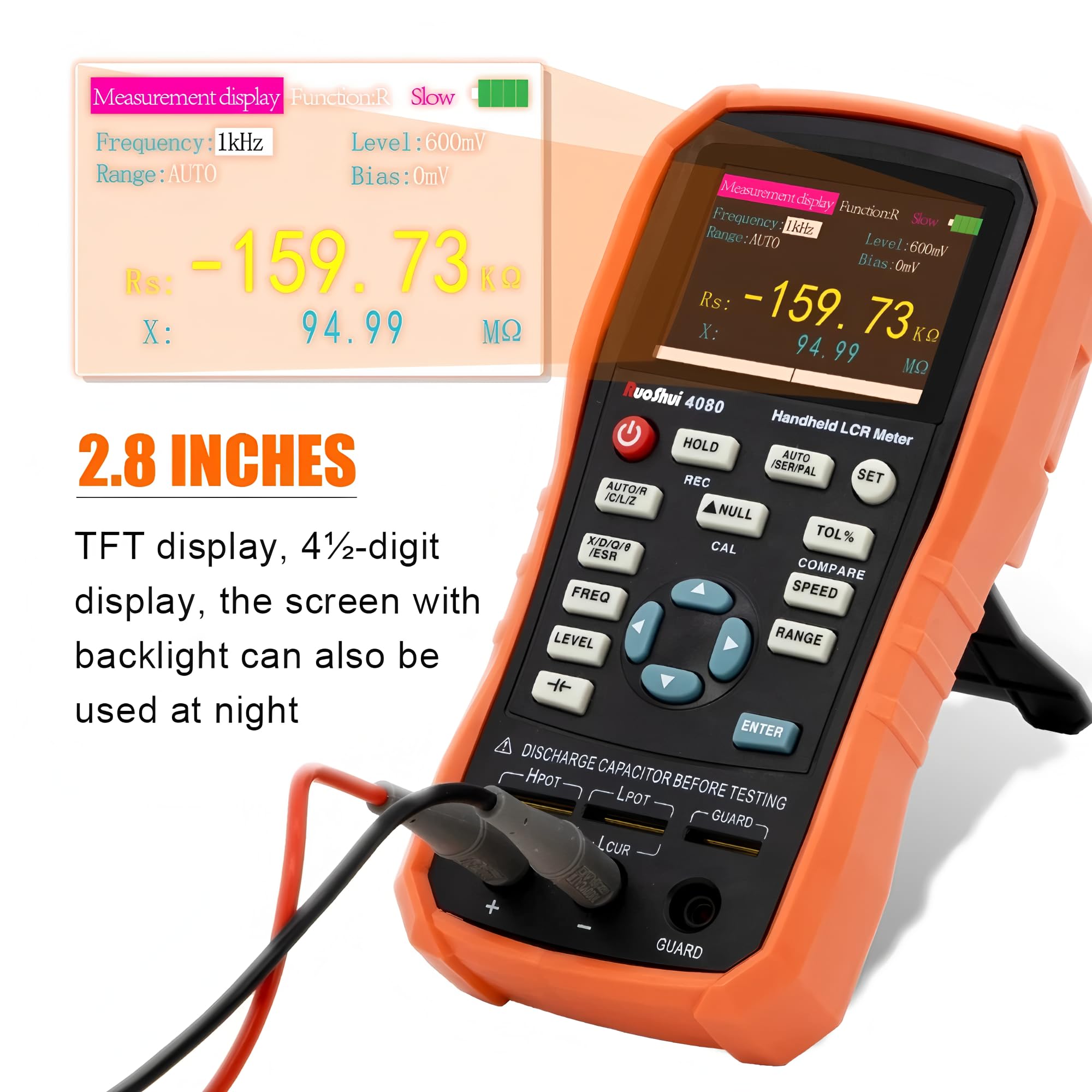 RUOSHUI 4080/4082 Hand held 5 digits Manual Auto Range LCR meter 20Mohm Resistance 2000H Inductance 20mF Capacitance 5V lithium batter(RUOSHUI 4080)