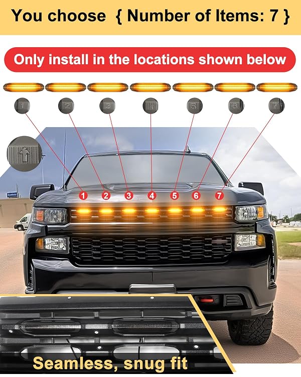 LED Grill Light for 2019-2021 Chevrolet Silverado 1500 WT Custom (Amber, 4) by OKLSG - Used condition - Image 5