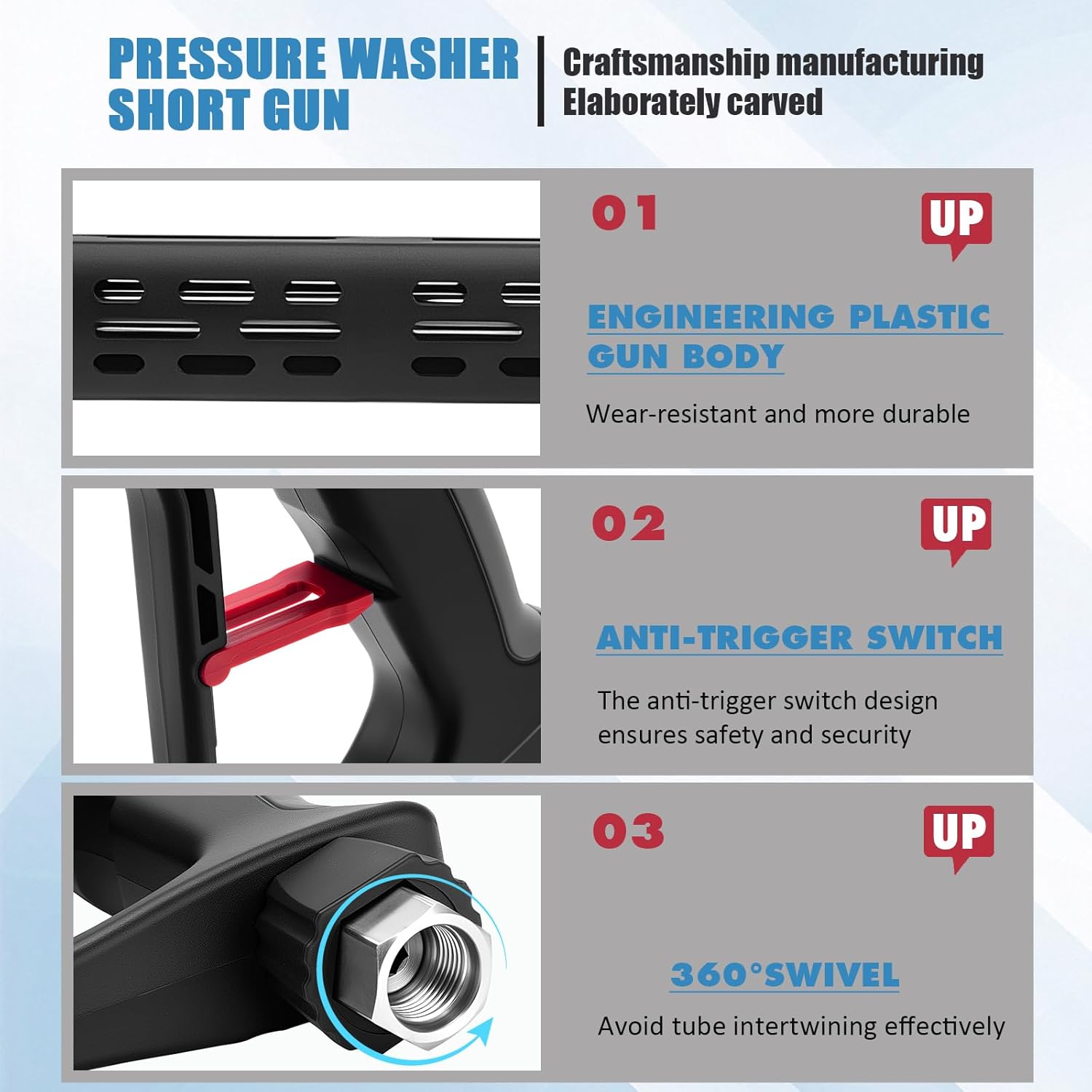 Pressure Washer Gun Kit with 2 Pressure Washer Wands, 5 Nozzle Tips, Swivel 3/8" Plug & M22 Fitting, 38 Inch, 4000 PSI
