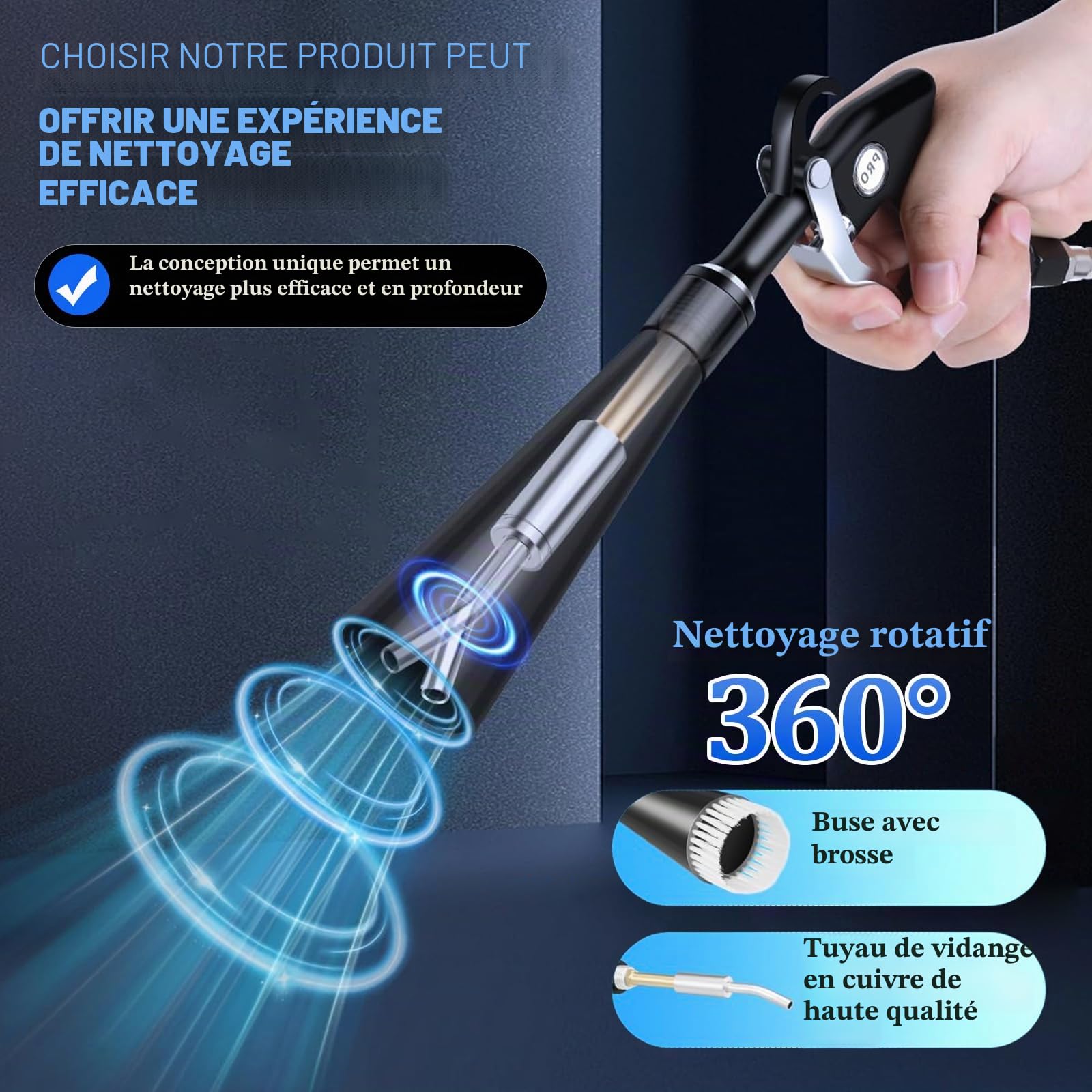 YUEWO Pistolet de soufflage d'air comprimé Pistolet de nettoyage à sec Buse rotative Compresseur à air adapté à 0.6-0.92 MPa Pistolet compresseur air pour nettoyage voiture