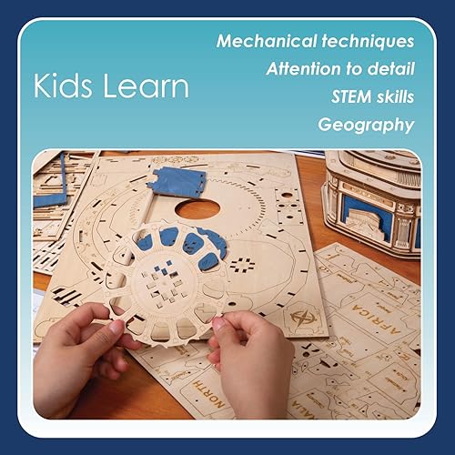 Miniatura 7 de MindWare Gearjits: Globe - Rompecabezas de construcción 3D de madera para adolescentes y adultos - Modelo de construcción de bricolaje - Diversión