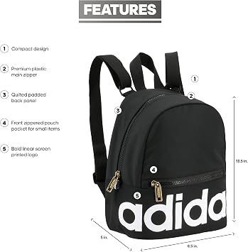 adidas Linear Mini Backpack, Black/ White/ Gold