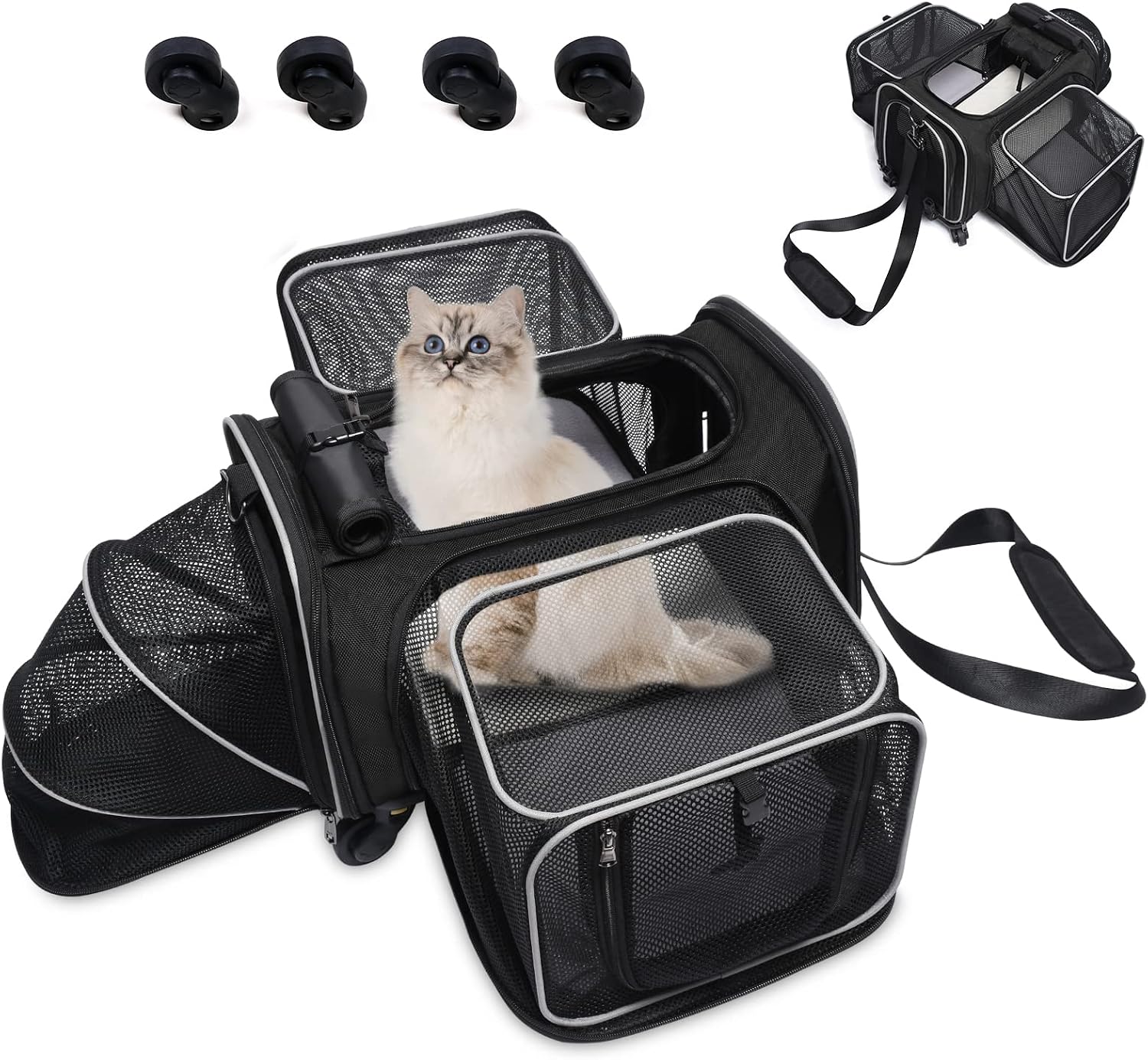 ELEGX Airline Approved 1680D Oxford Material Pet Carrier with Detachable Wheels, (for Medium Cat &Small Dog),3 Sides Expandable Carrier,…