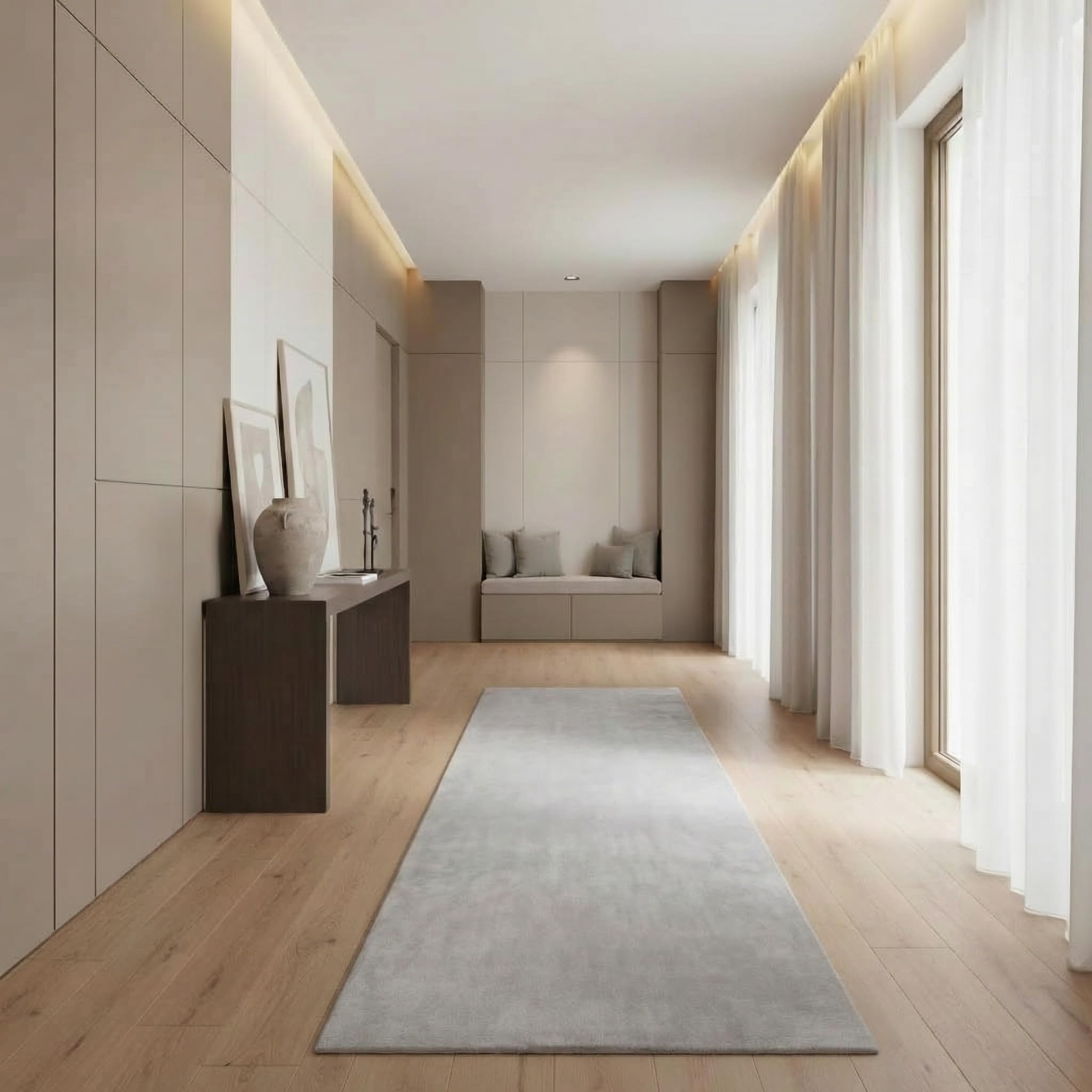 Jimri Moderner Teppich Wohnzimmer – Weich, Strapazierfähig & Pflegeleicht – Silber, Rund & Rechteckig – Hochwertige Verarbeitung – Oeko-TEX Zertifiziert – Silber, Läufer 80x250 cm