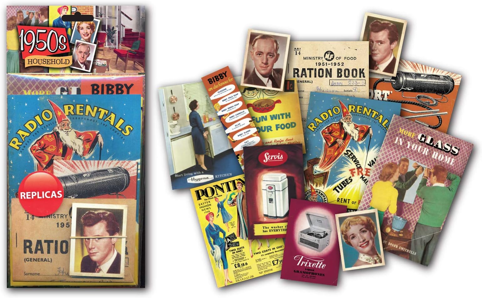Sweet and Nostalgic 1950's Household Memorabilia Gift Pack with over 20 pieces of Replica Artwork