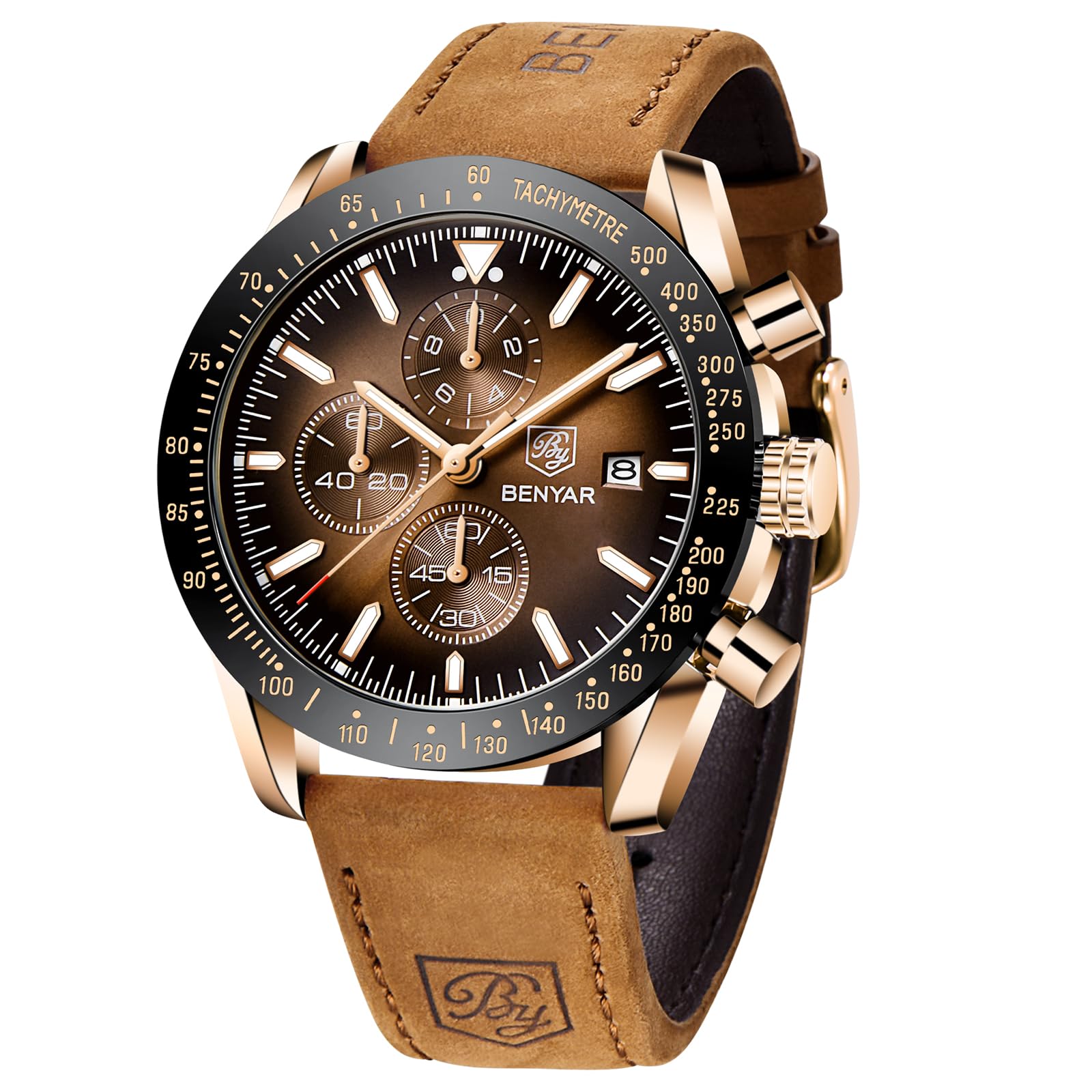 BY BENYAR Mens Watches Chronograph Analog Quartz Movement Stylish Sports Designer Wrist Watch 30M Waterproof Elegant Gift for Men 5140