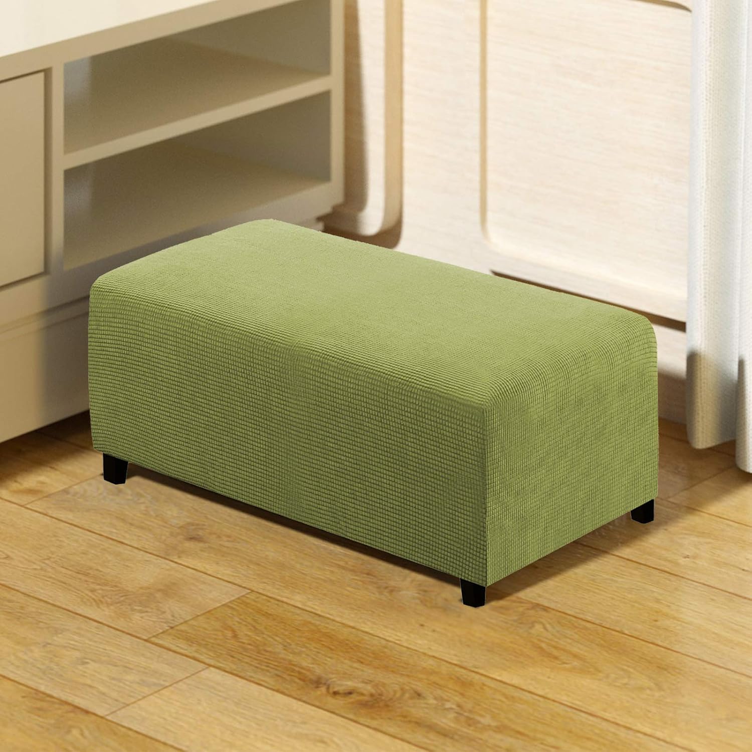 QUALITELL Ottoman Cover Rectangle Footrest Slipcover Oversized Elastic Stool Cover for Home Decor - Green, X-Large