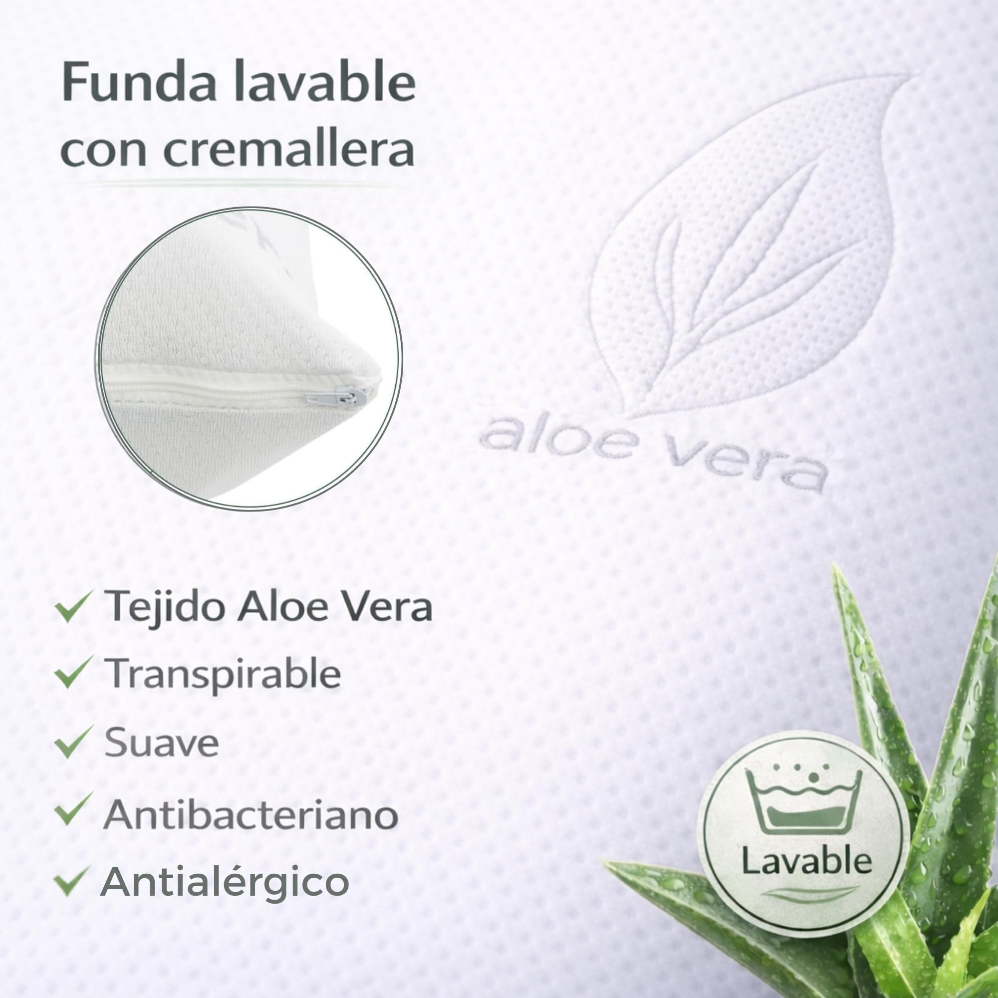 Almohada Viscoelástica 150cm Aloe Vera de Núcleo Compacto Indeformable – Almohada 150 Ergonómica de Alta Densidad para Dormir de Lado y Boca Arriba, Doble Funda Antialérgica Transpirable, OEKO-TEX