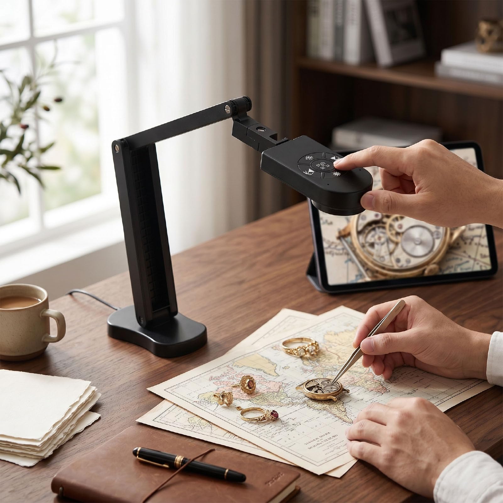 Tosuny Cámara de Documentos USB 4K 8MP con Enfoque Automático, Escáner A3/ Plegable, Luz LED Ajustable y Micrófono Dual, de Imagen para Enseñanza Remota y Videoconferencias