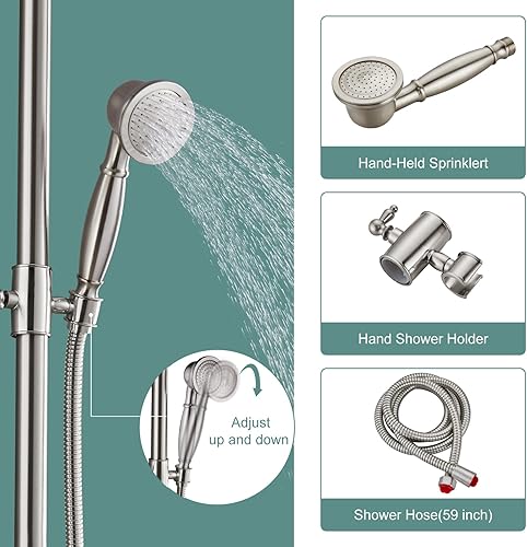 Miniatura 5 de Sistema de ducha de tubo expuesto, níquel cepillado de 8 pulgadas, cabezal de ducha de lluvia de 8 pulgadas, juego combinado de latón de una sola