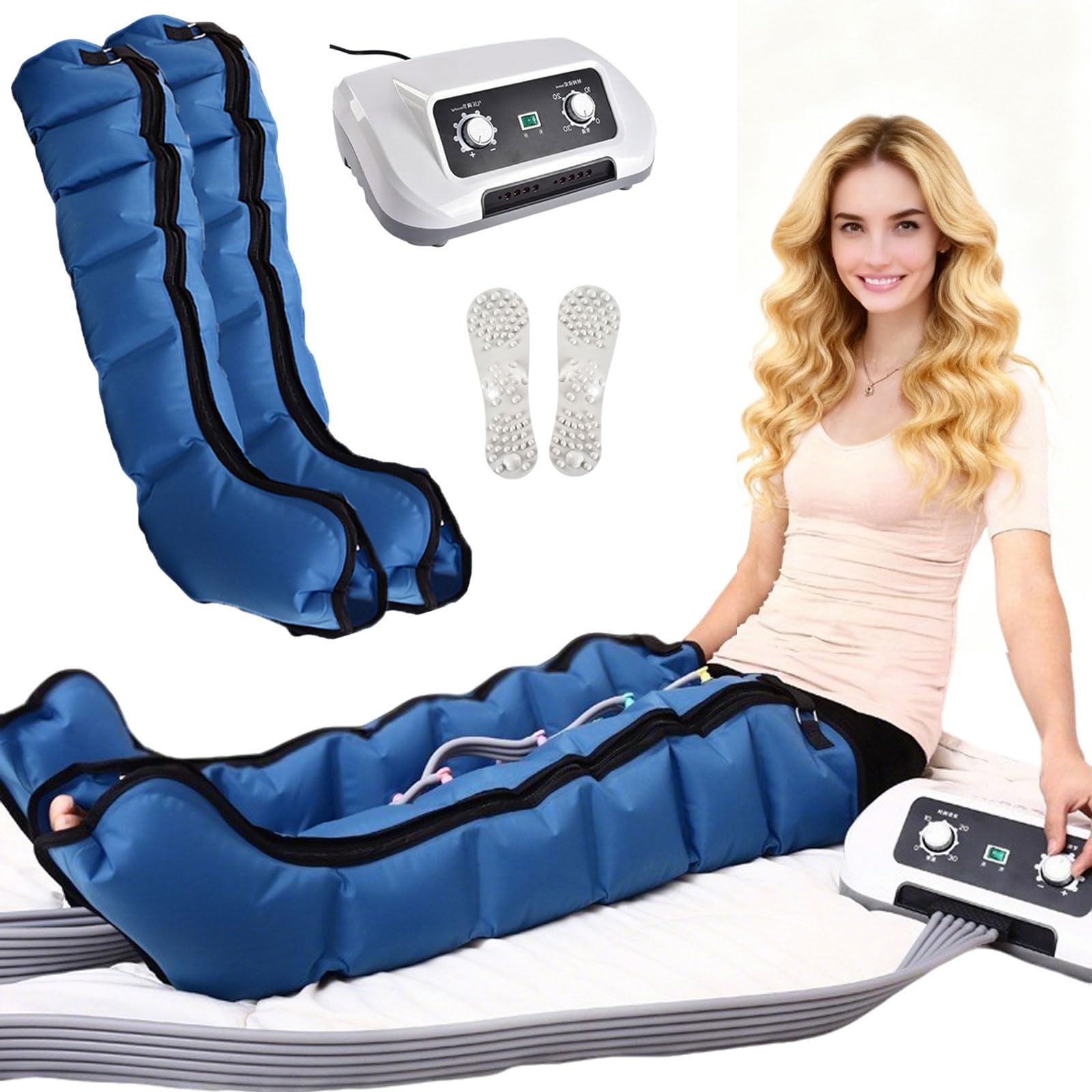 6 Camere d'Aria Pressoterapia Linfodrenaggio, Massaggiatore Compressione d'Aria per Gambali E Addome, Linfodrenaggio Gambe, Pressoterapia per Casa, Pantaloni Pressoterapia