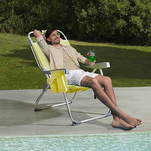 Miniatura 9 de Silla de césped de playa alta para exteriores, silla plegable portátil y ligera para adultos, mochila portátil plegable, con soporte para tazas,