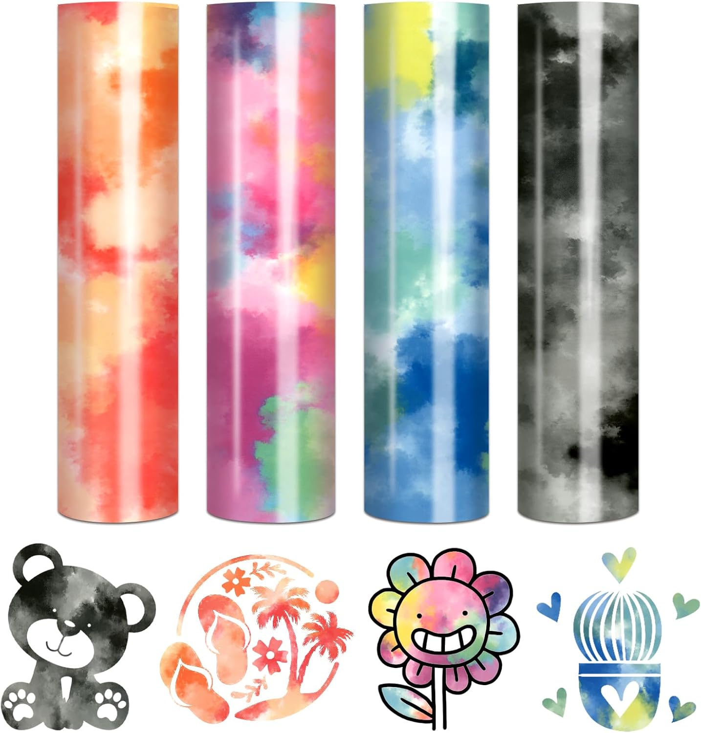 Tintnut Heat Transfer Vinyl Rainbow HTV Vinyl Tie Dye 10x12 Inch 4 Sheets+Tintnut 3D Puff Vinyl Heat Transfer 10 Sheets 12inches X 10inches