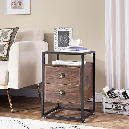 Miniatura 22 de VECELO Mesitas de noche modernas, mesita de noche, mesa auxiliar con mesa de cristal, soporta hasta 66 libras, cajón que ahorra espacio y mesita de