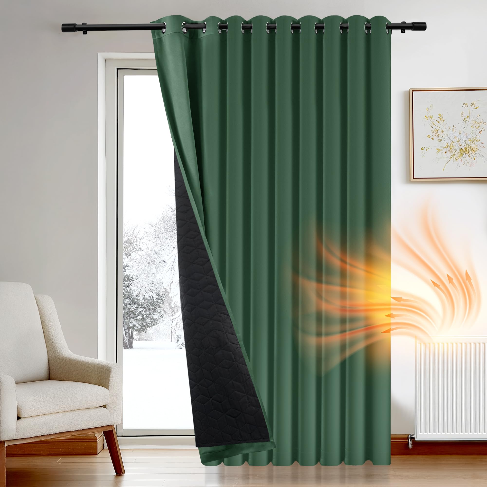 Deconovo zasłony zaciemniające do salonu, sypialni, izolacja termiczna, 300 x 260 cm, ciemnozielone, 1 panel