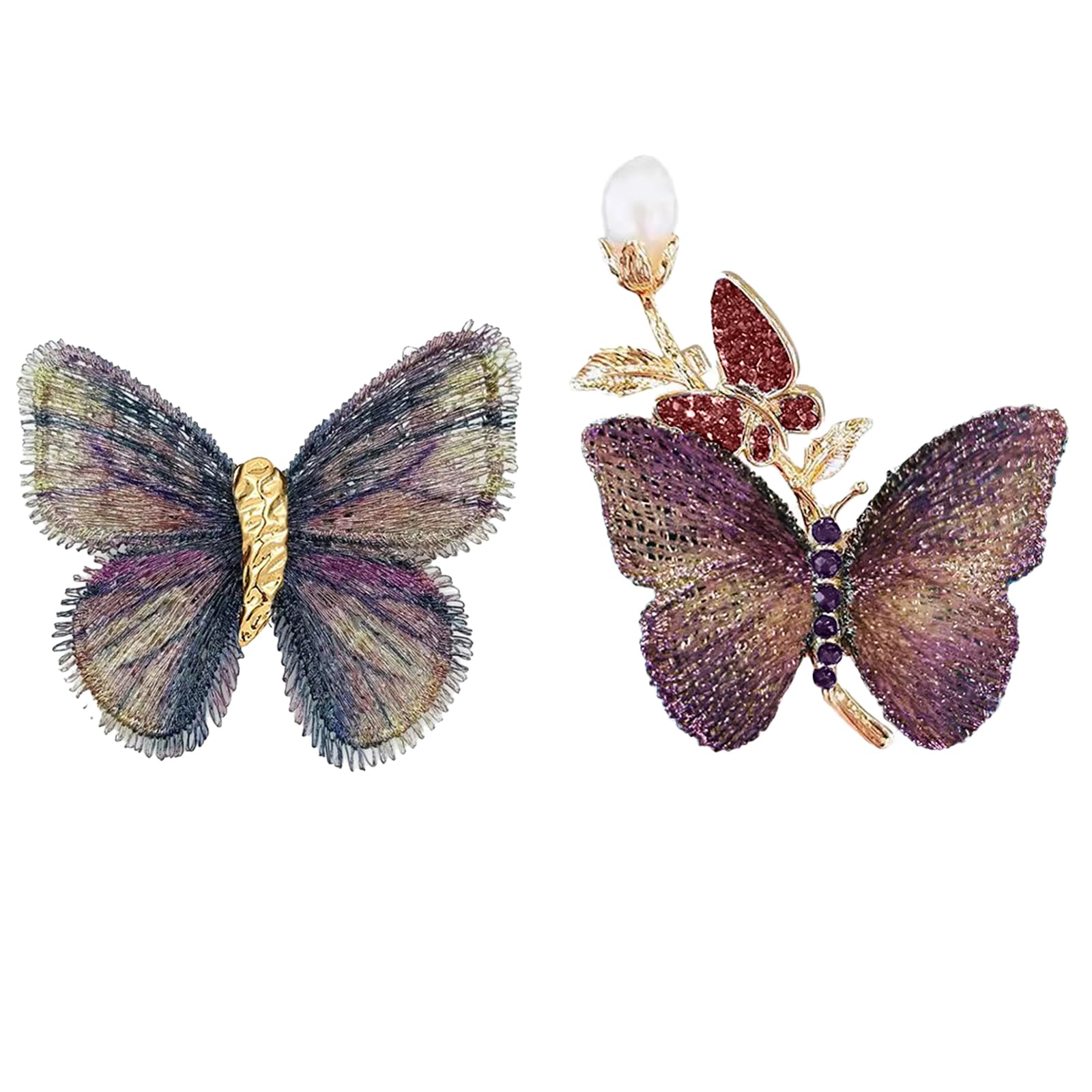 CCAIPU Schmetterlings Broschen für Damen, 2 Stück Blumen Kleidung Broschen mit Strass Kristall Hochzeits Accessoires Schmuck Geschenke für Frauen