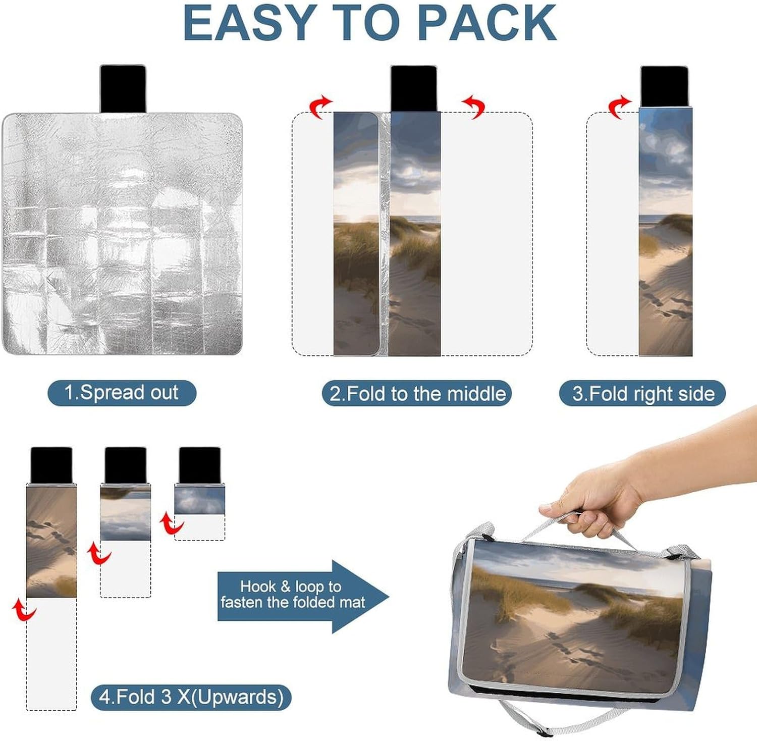 Beach Dunes Waterproof Picnic Blanket 58.3''x58.3'',Portable and Foldable Picnic Mat with Handle,Outdoor Blankets for Lawn Park Beach Travel