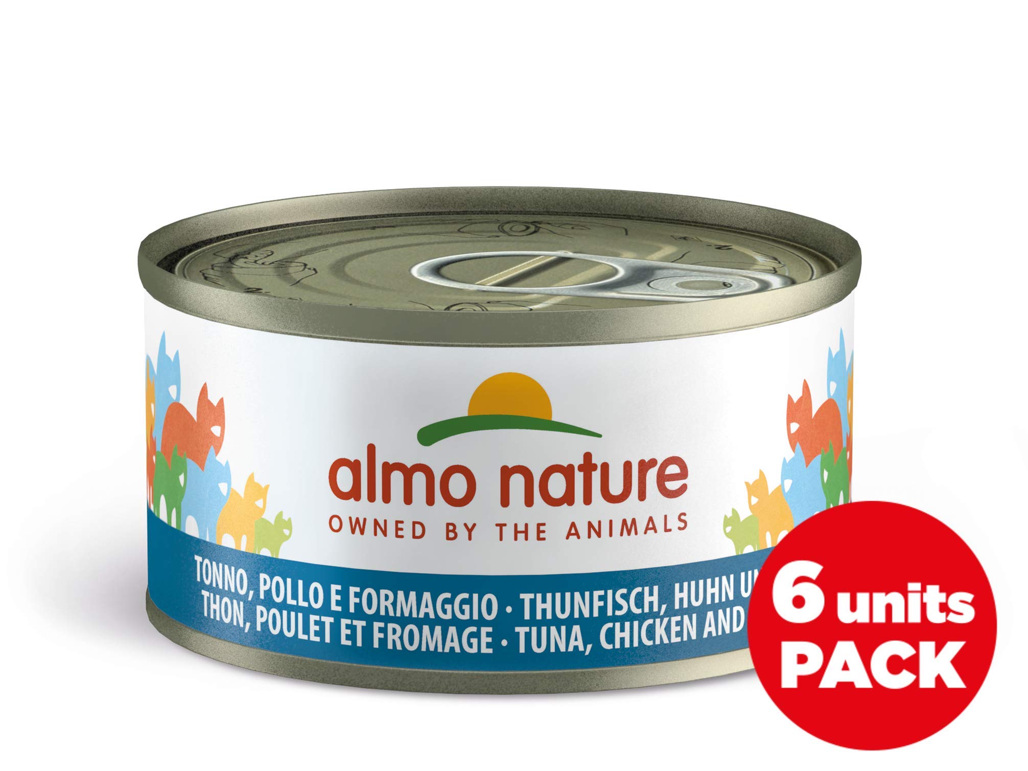 Almo Nature Mega Pack Natural au Thon, Poulet et Fromage - Nourriture Humide pour Chat Adulte: 6 boîtes de 70g