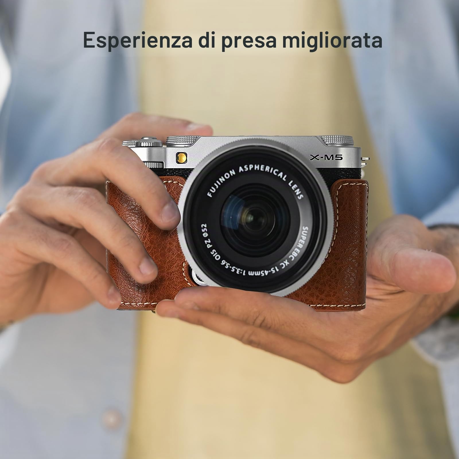Custodia protettiva Fuji X-M5, mezza con copertura frontale e tracolla