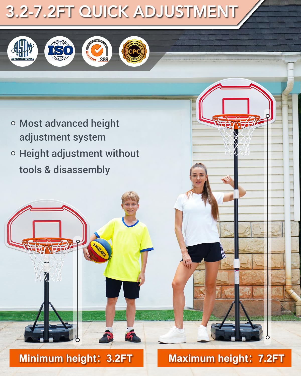 WINMAX Kids Basketball Hoop, 3.2 To 72FT Adjustable