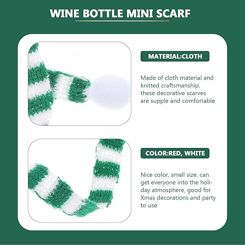 Miniatura 5 de LUOZZY 18 mini bufanda de muñeca de Papá Noel, bufanda de punto para botella de vino, suministros de fiesta de Navidad (verde blanco, 0.4 x 9.1 in)